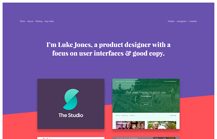 Luke portfolio website with clean typography