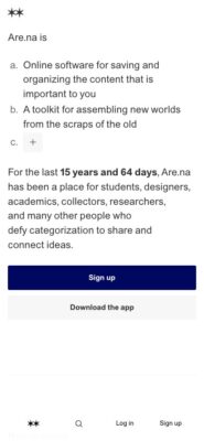 Are.na website on mobile, captured 2026-10-12