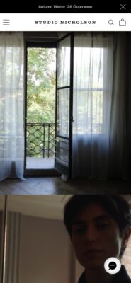 Studio Nicholson website on mobile, captured 2026-10-12