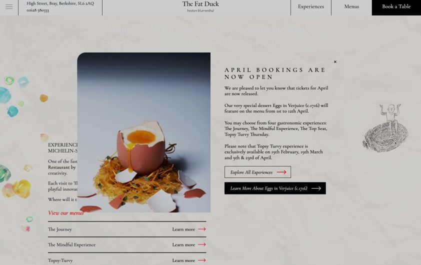 The Fat Duck website screenshot