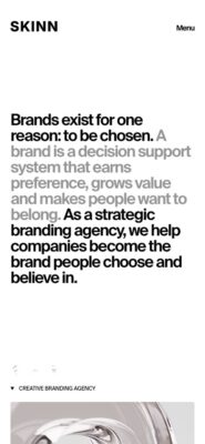 Skinn Branding Agency website on mobile, captured 2026-10-12